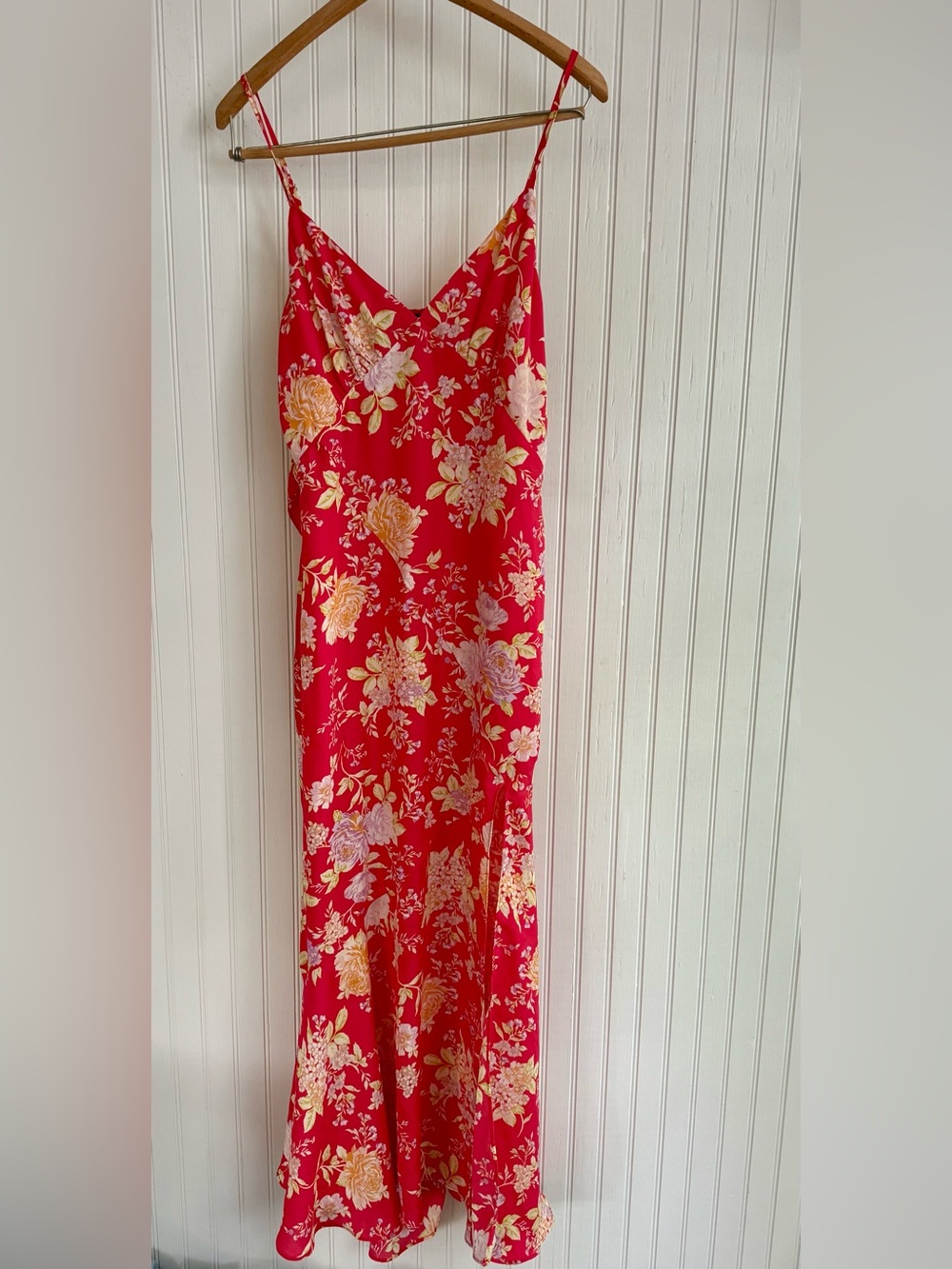 ETIQUETTE Red Floral Slip Maxi Dress size M with Delicate Spaghetti Straps